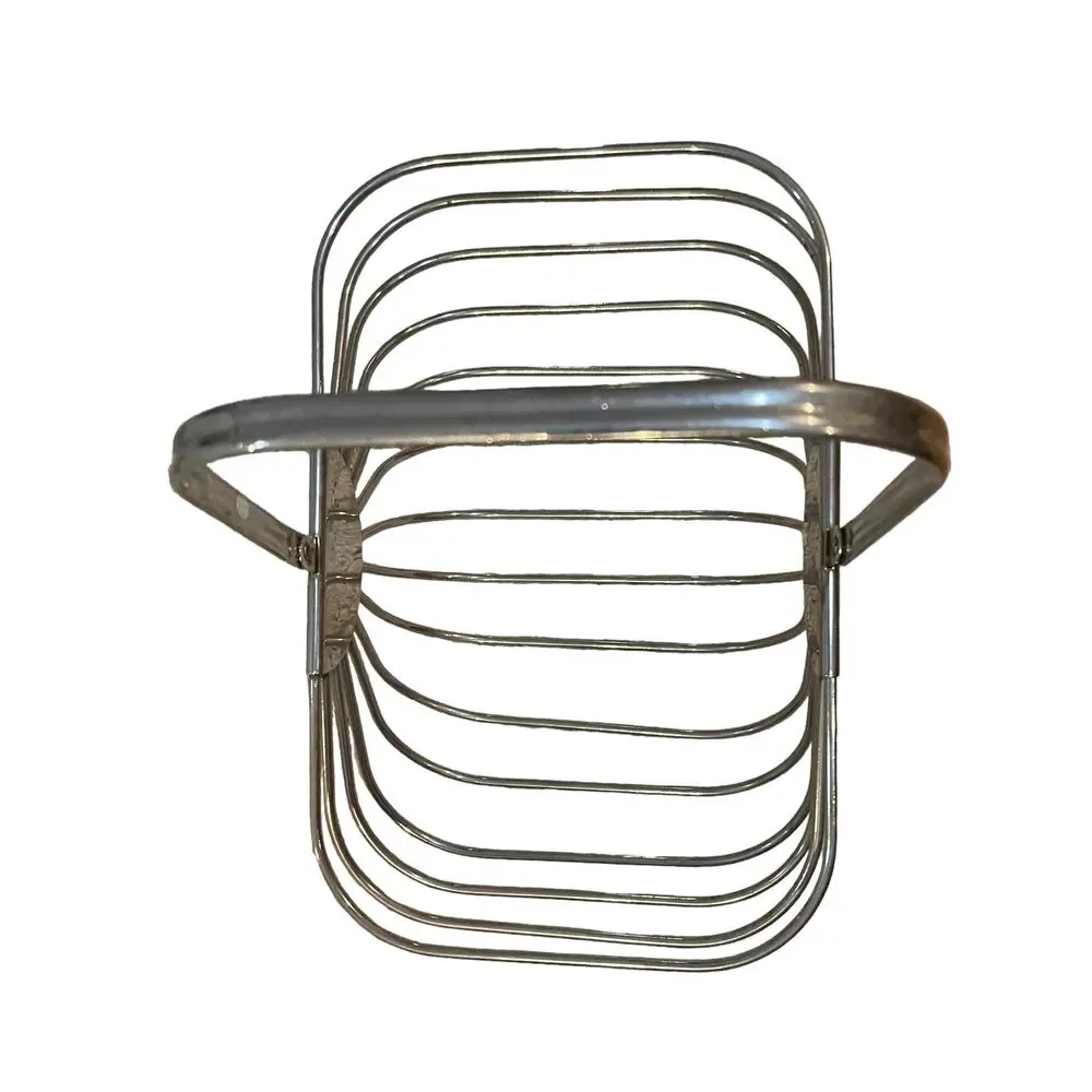 Godinger‎ Vintage Silver Metal Wire Fruit Basket Folding Handle GUC Art Deco